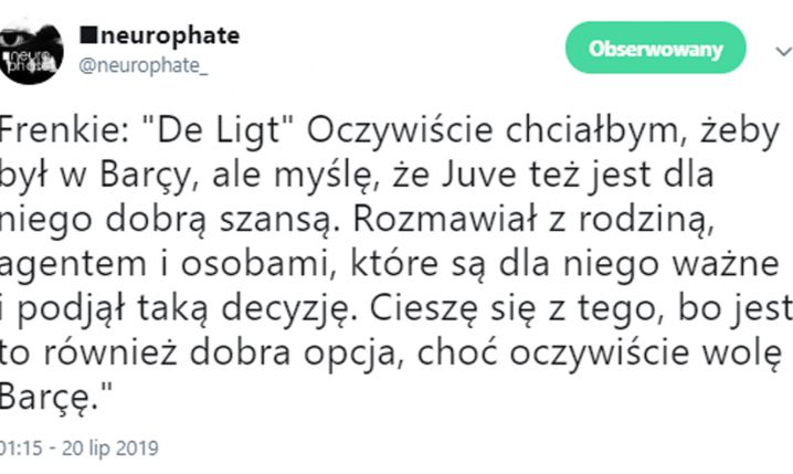 Tak de Jong OCENIŁ transfer de Ligta do Juve!